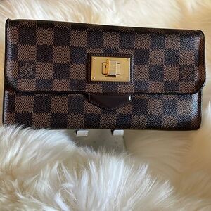 Authentic Louis Vuitton Damier Ebene Canvas Leather Rosebery Long Wallet CA0112